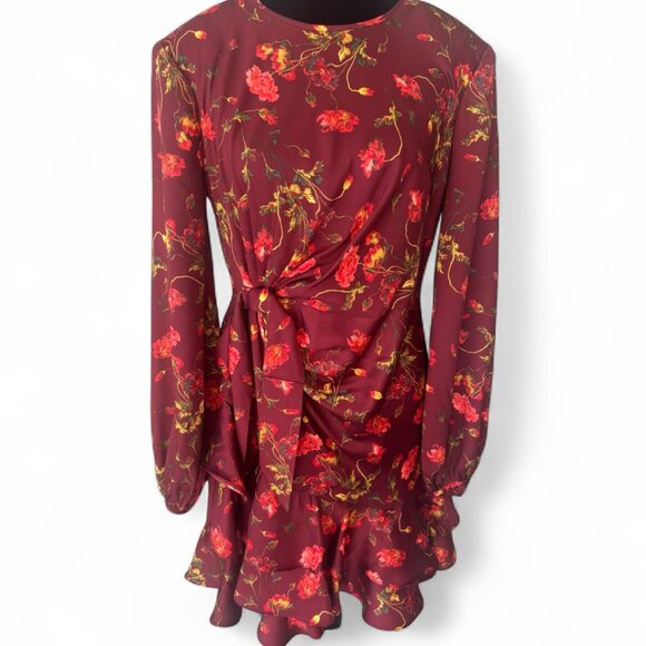 Cinq à Sept Burgundy Floral Long Sleeve Dress Size 4 NWT - Picture 1 of 16
